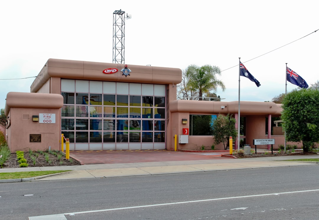 a building with flags on the outside of it