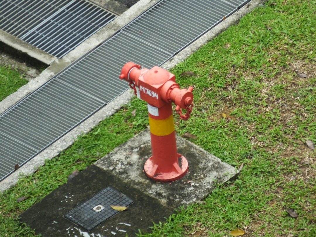 a red fire hydrant sitting on top of a patch of grass